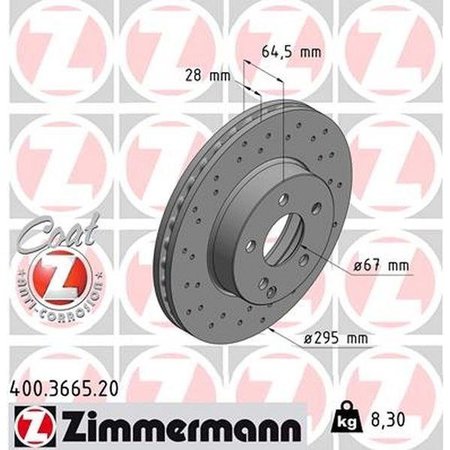 ZIMMERMANN Brake Disc Drilled- Standard/Coated, 400.3665.20 400.3665.20
